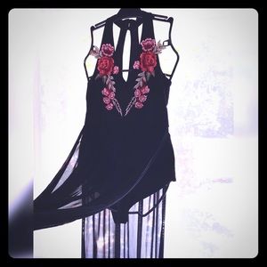 Sexy Long sheer deep V- Dress 🌹.